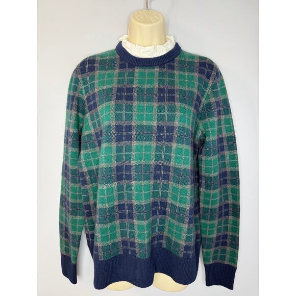 Brooks Brothers Sweater Women's M Green Blue Tartan Plaid Removable Collar - Picture 3 of 15